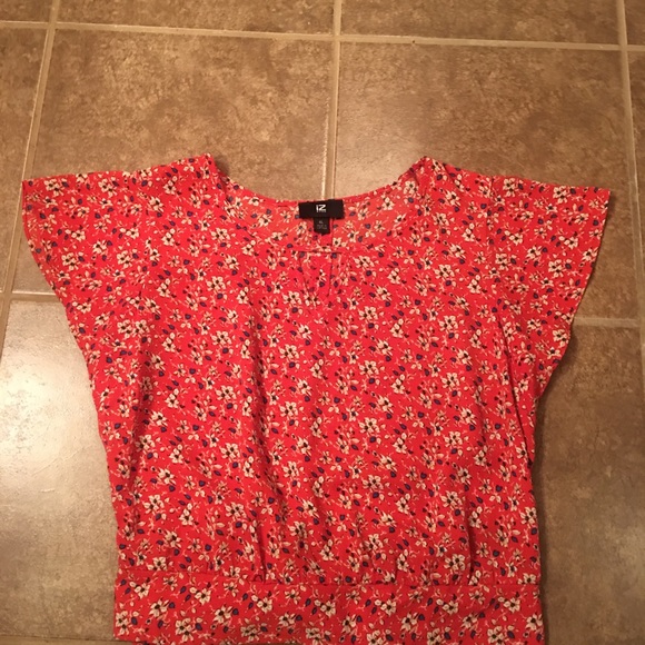 Iz Byer Tops - Red floral blouse with bow in back.